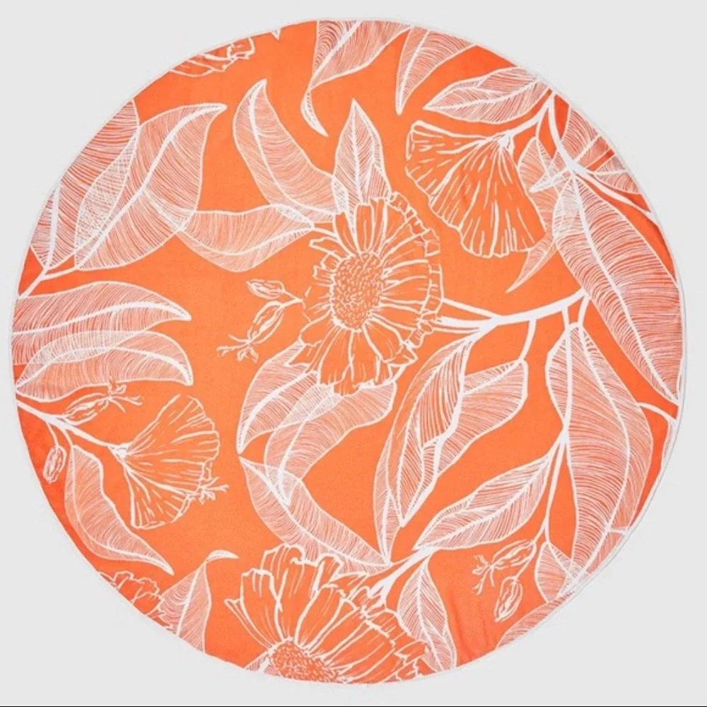 summer & rose 🏖️ Beach Roundie Round Orange Pool Towel Blanket Sarong Wrap NWT